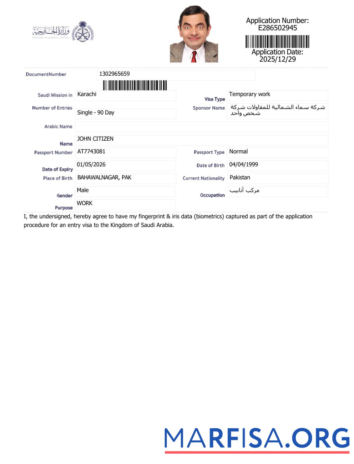 Blank Saudi Arabia e visa template in Word and Pdf formats, version 6